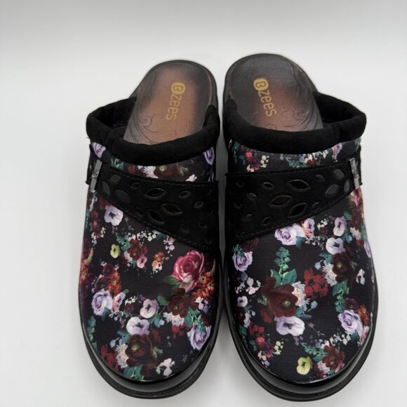 BZees Dolce Back Floral Mules Wedge Clogs Sz 7.5 W Wide Comfort Slip On Shoes - Picture 2 of 15